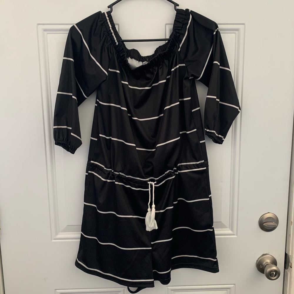 Black and White off shoulder romper